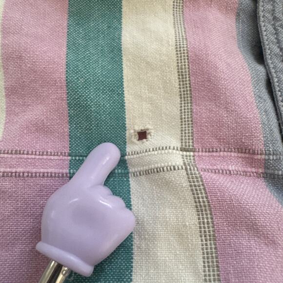 VTG 90s Eddie Bauer Collared Shirt Mens Medium Northwest Chambary Striped Pastel - Picture 4 of 12